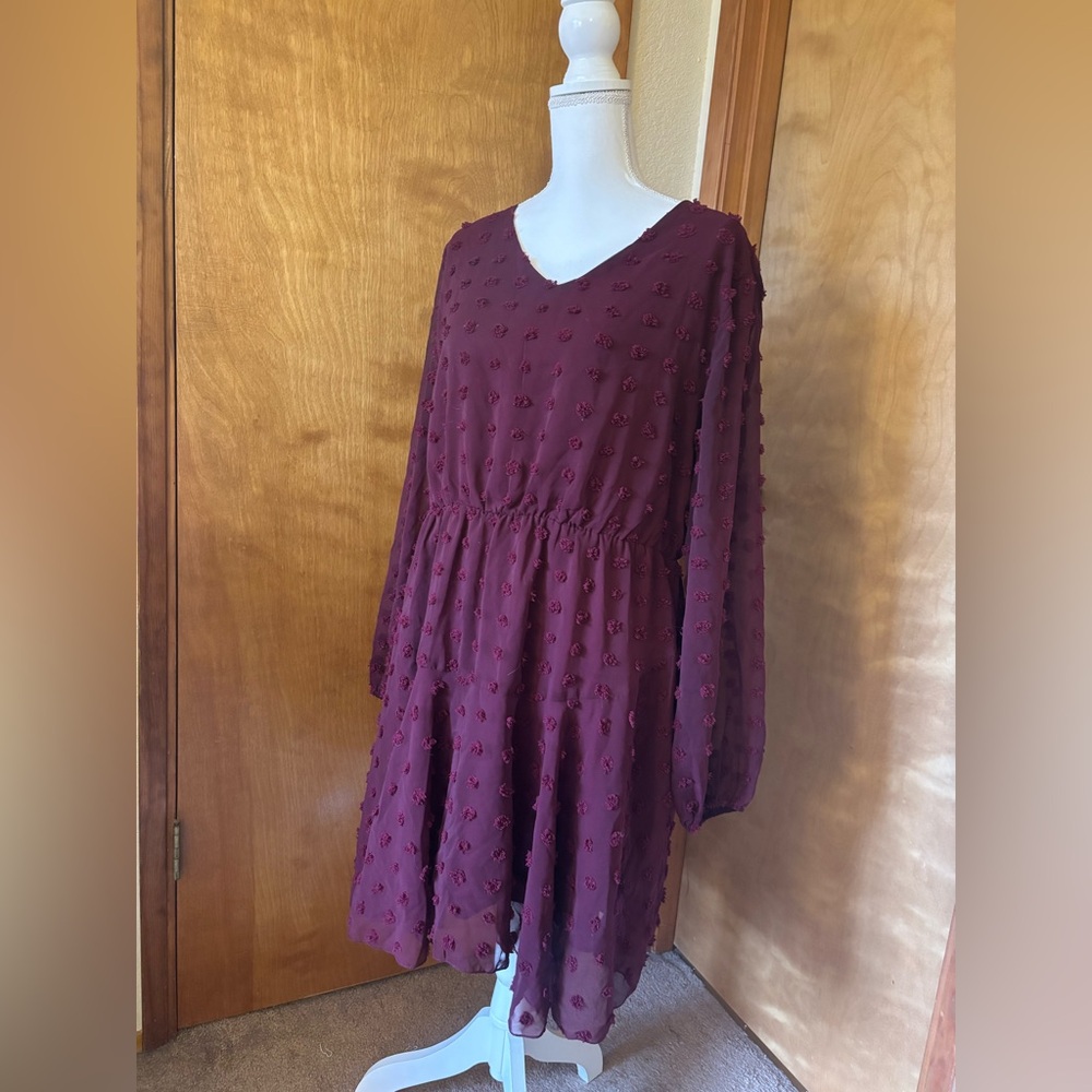 Chic Long Sleeve Burgundy Dress - Picture 4 of 6